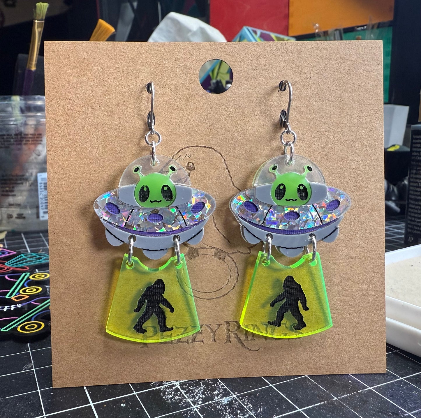 Alien earrings bigfoot