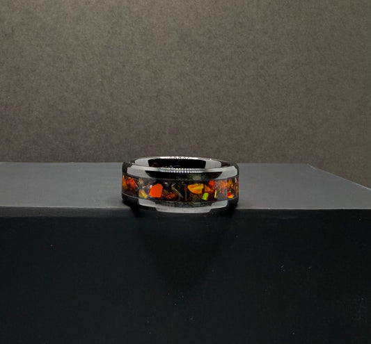 Black ceramic red orange opals