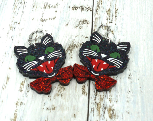 holographic glitter cat earrings