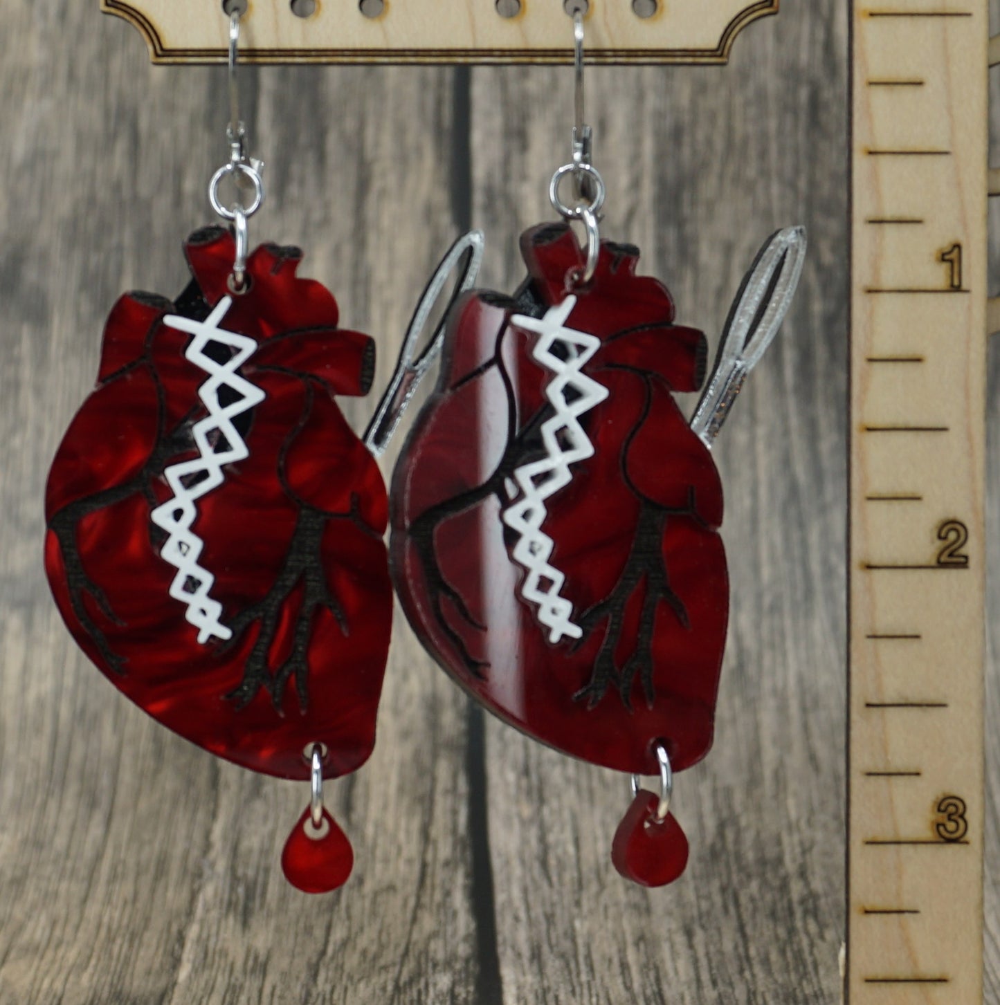 stitched heart earrings