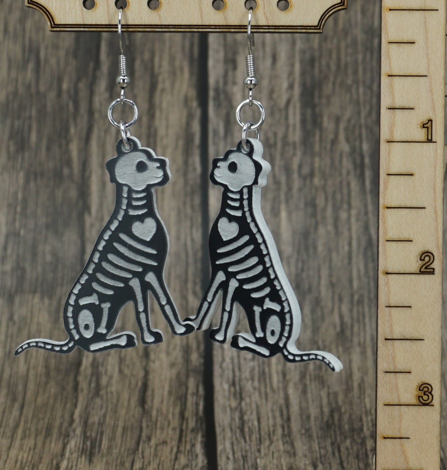 black and white big dog earrings