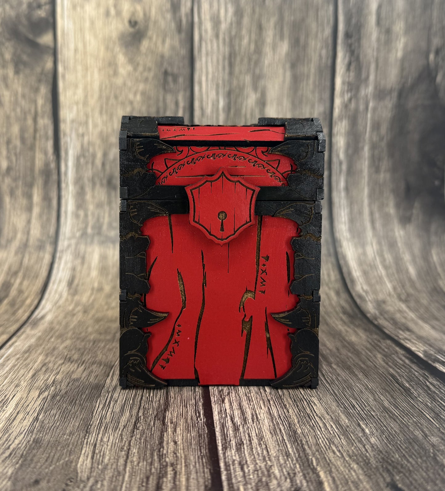 Red and black pentagram deck box