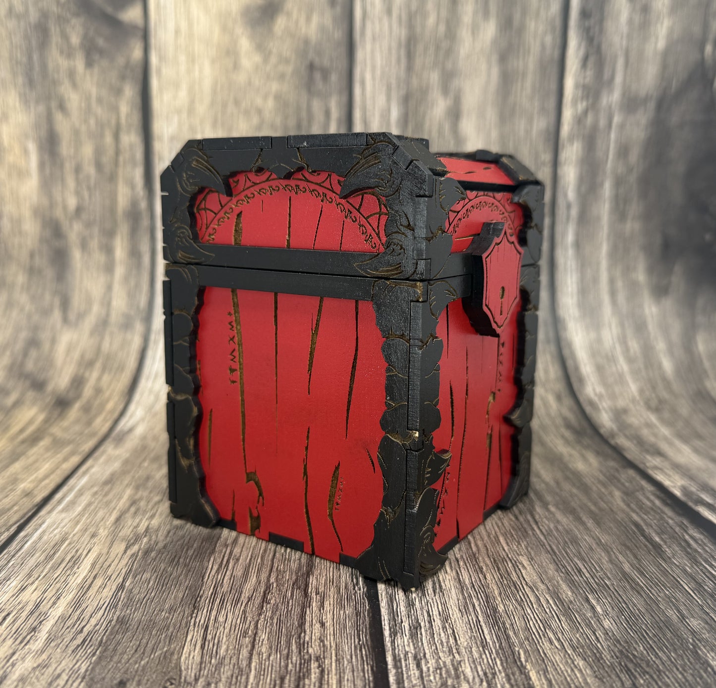 Red and black pentagram deck box