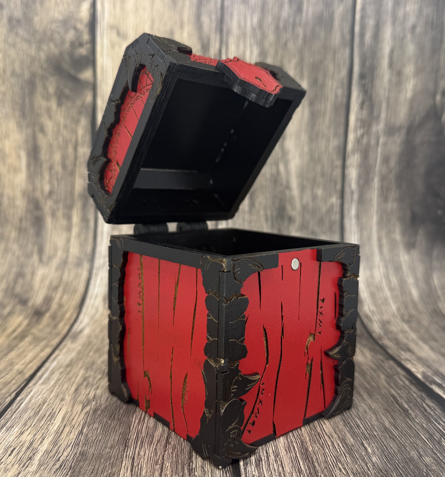 Red and black pentagram deck box