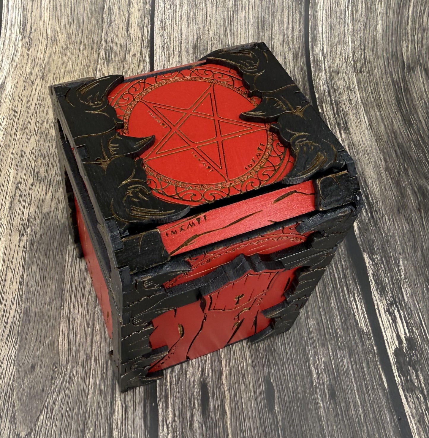 Red and black pentagram deck box