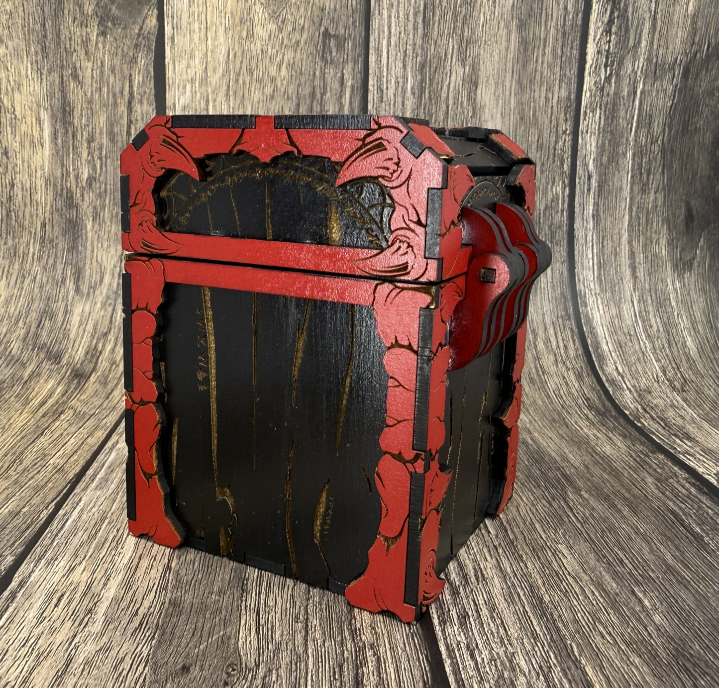 Black and red pentagram deck box