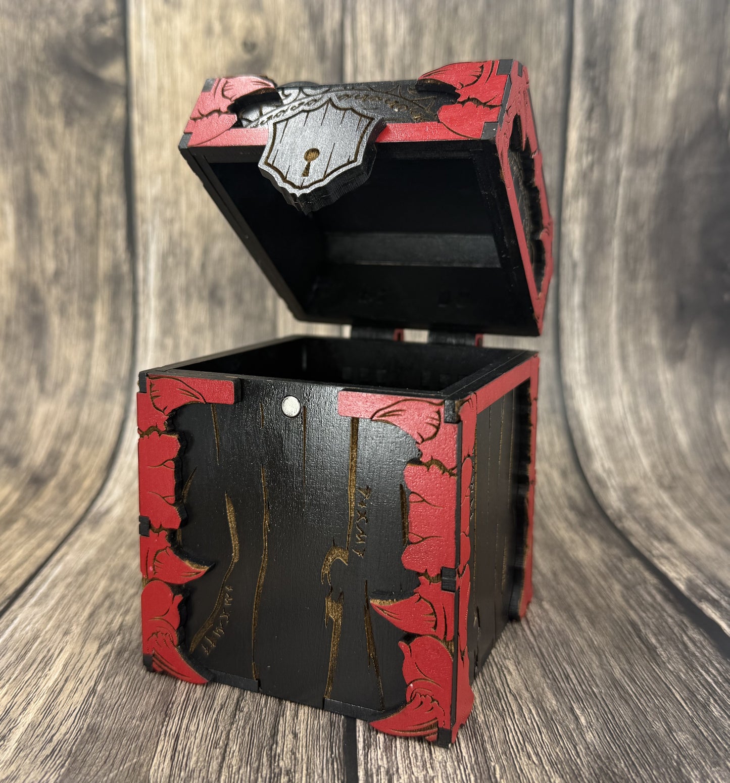 Black and red pentagram deck box