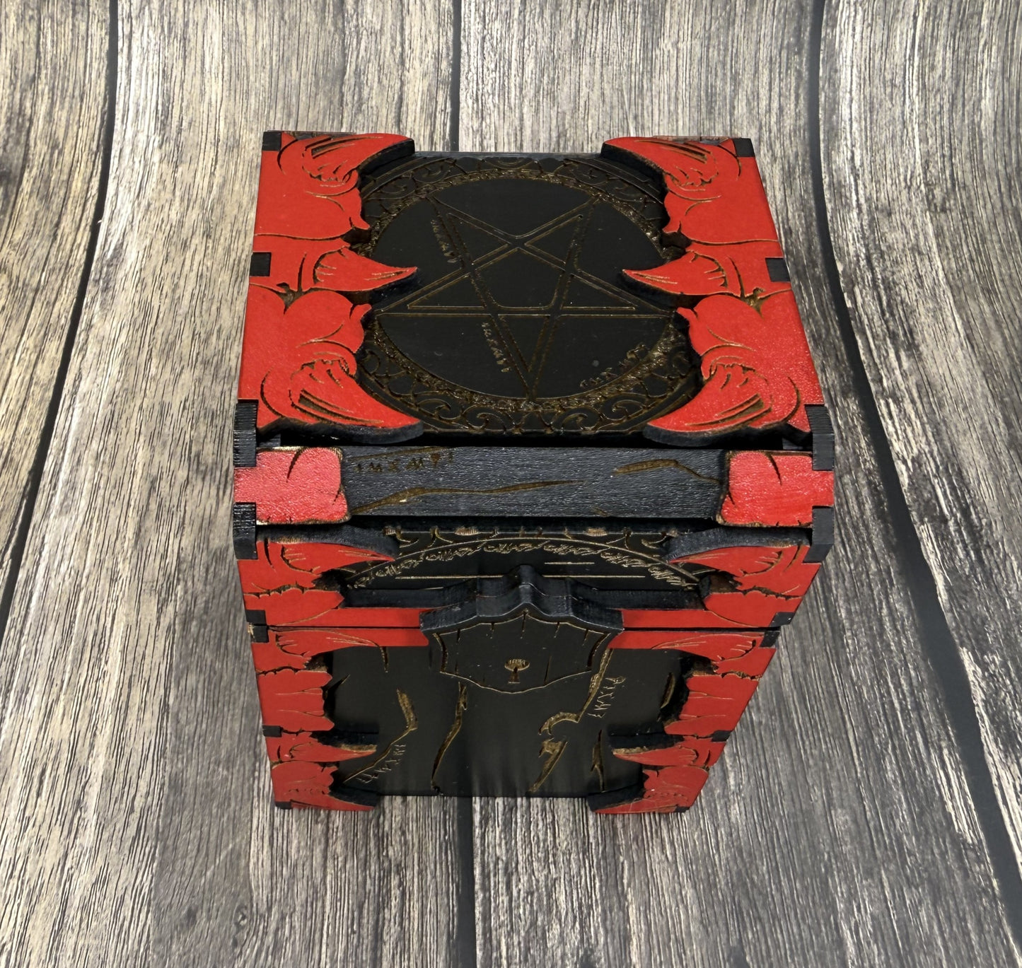 Black and red pentagram deck box