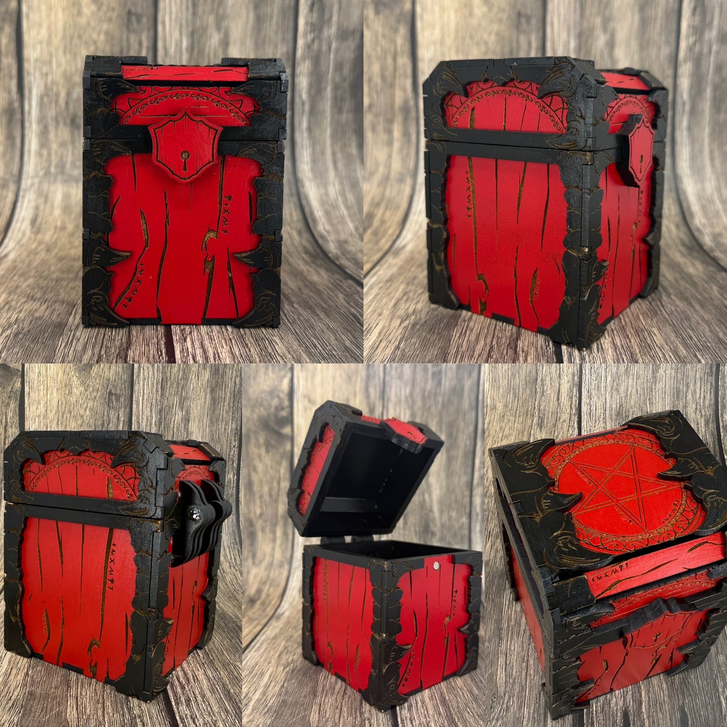 Red and black pentagram deck box