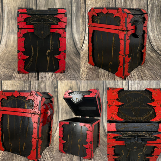 Black and red pentagram deck box