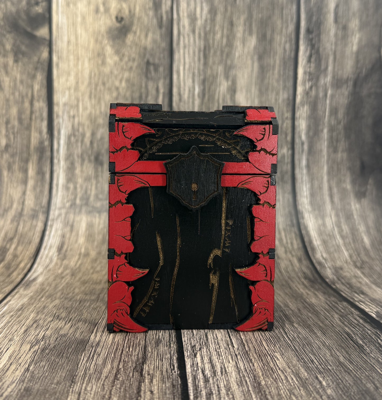 Black and red pentagram deck box