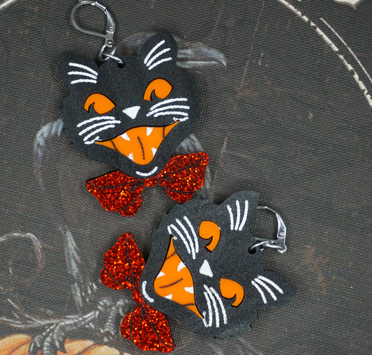 Orange eyed cat earrings