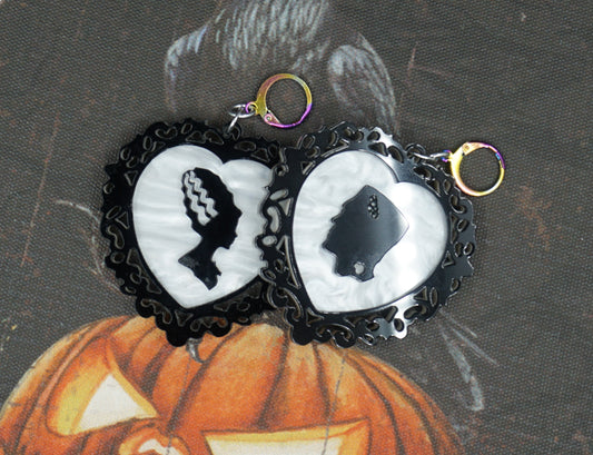 Frankenstein white heart earrings