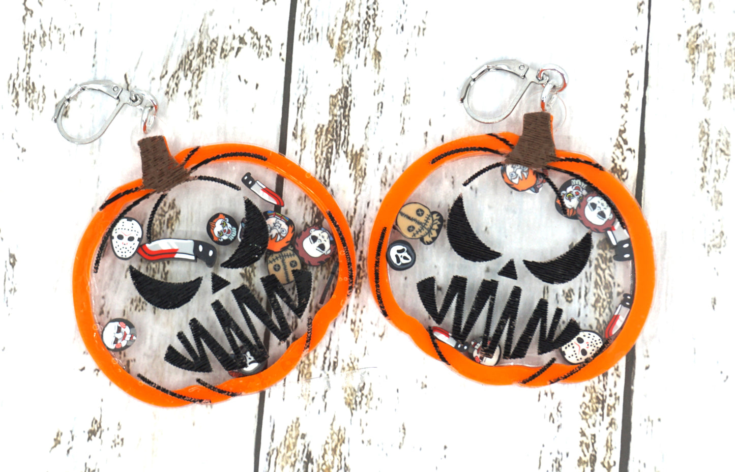 evil face pumpkin shaker earrings