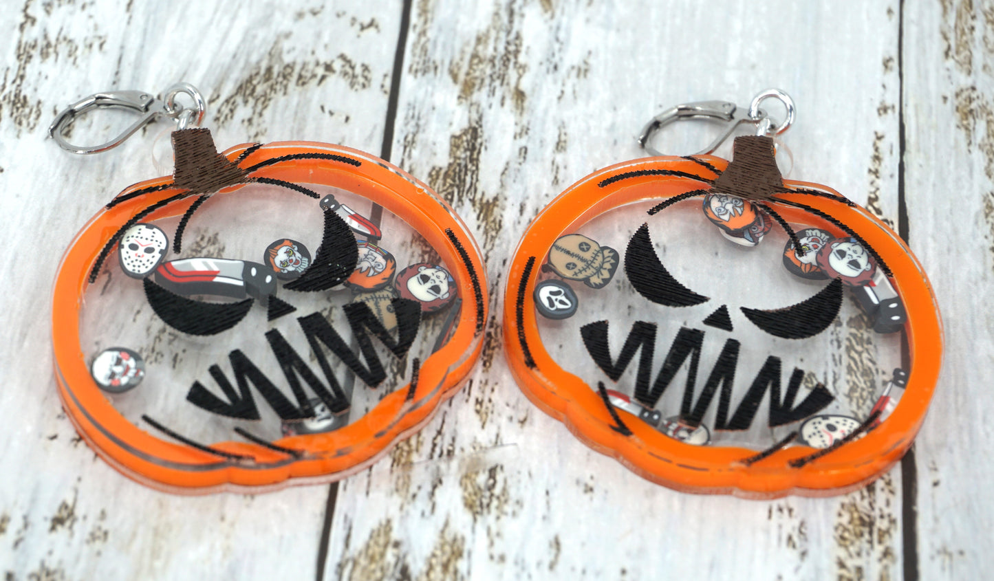 evil face pumpkin shaker earrings