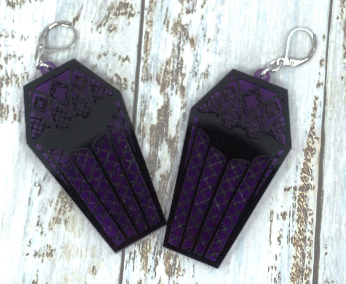 Coffin earrings bat purple