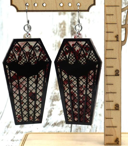 coffin earrings bat bloody