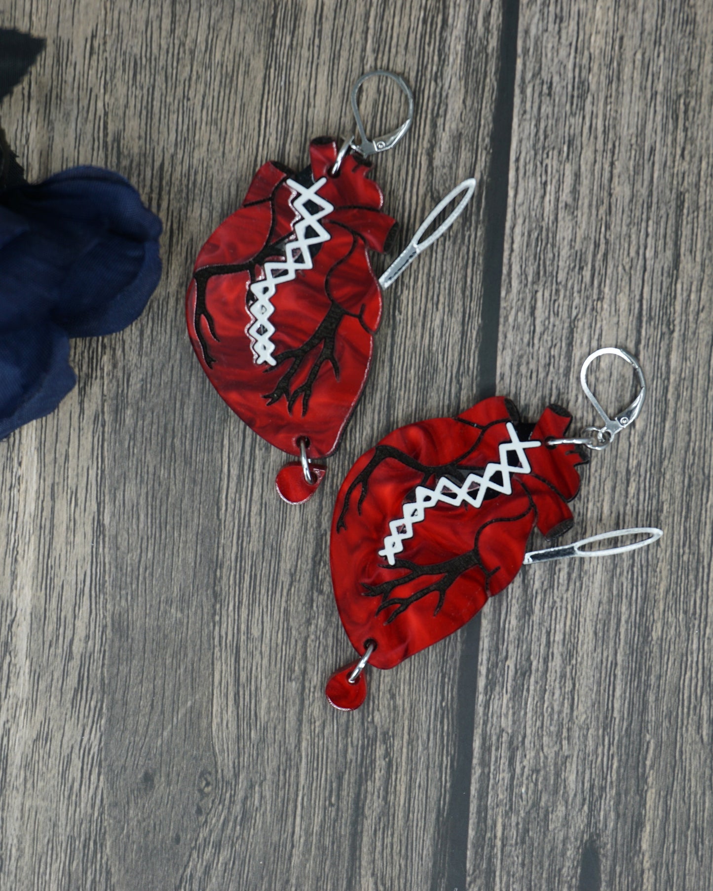 stitched heart earrings