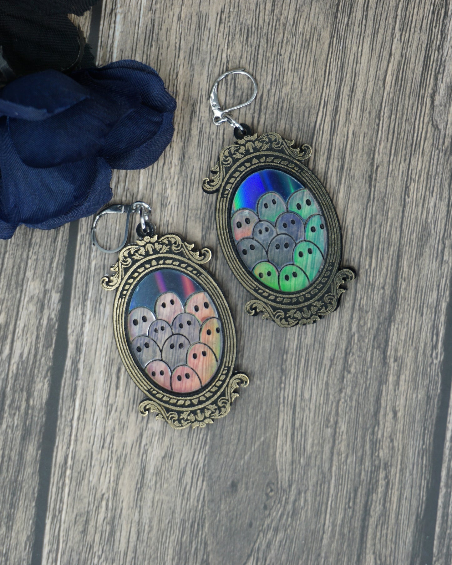 holographic ghost frame earrings