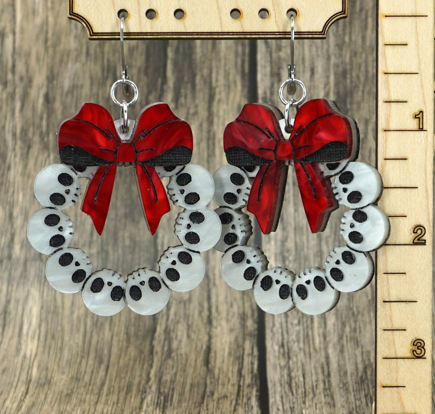 skull wreath redbow earrings