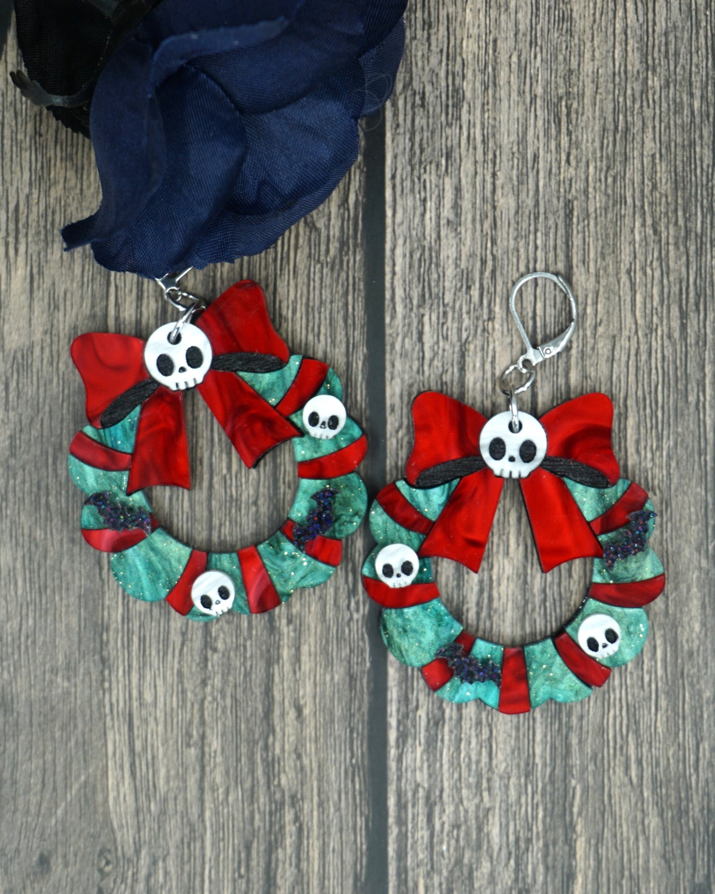 wreath with bats earrings