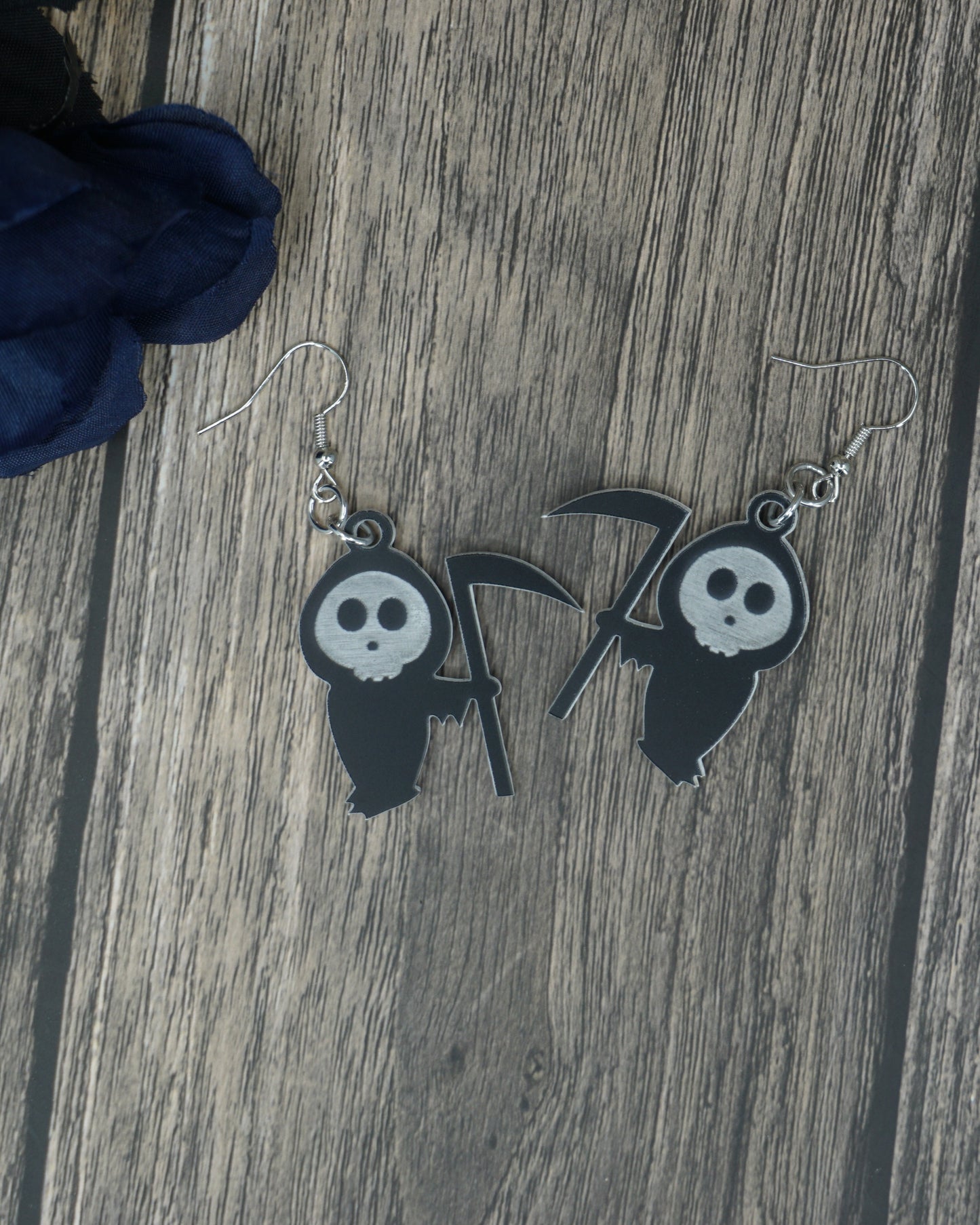 Black and white grim reaper earrings