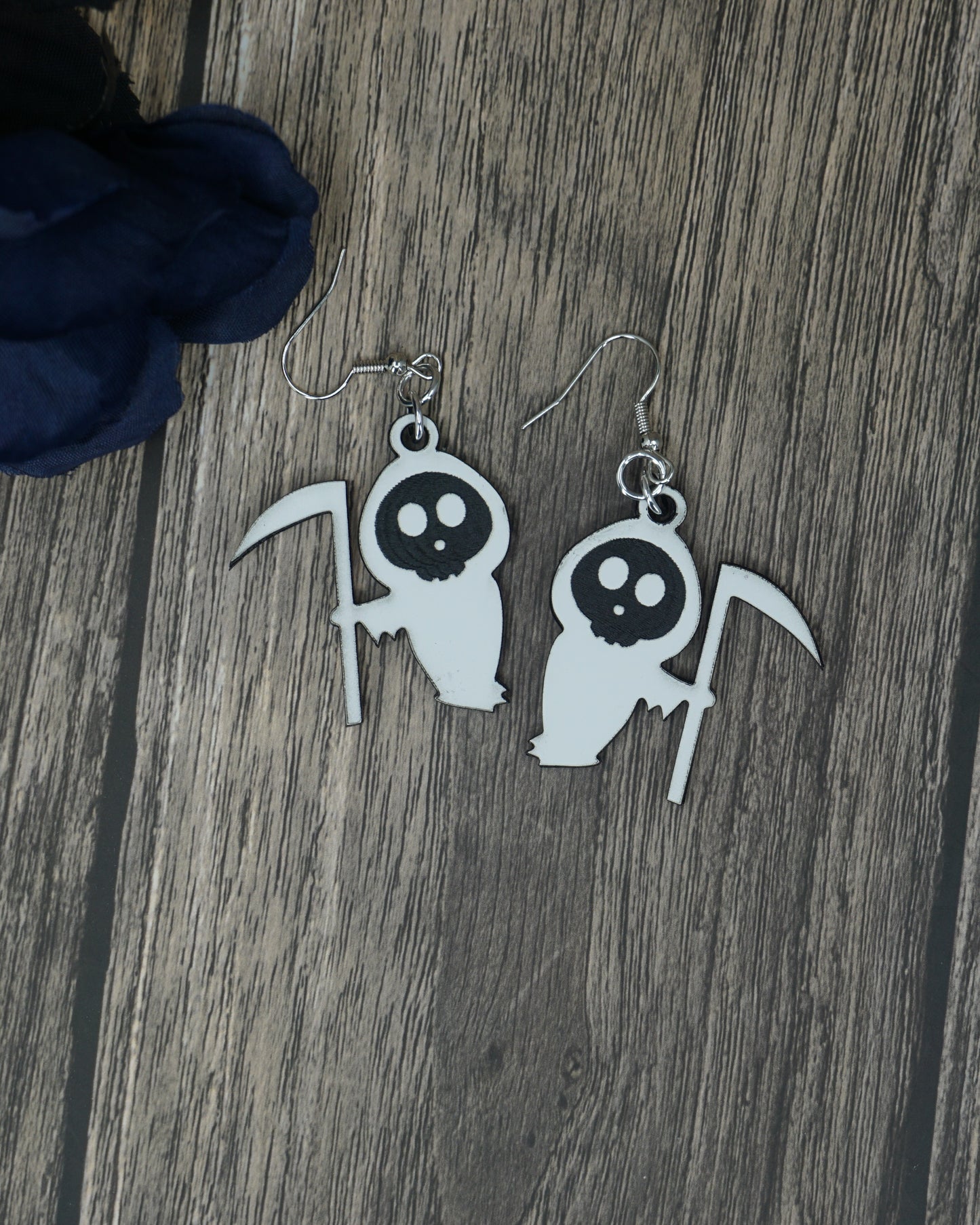 white black grim reaper earrings