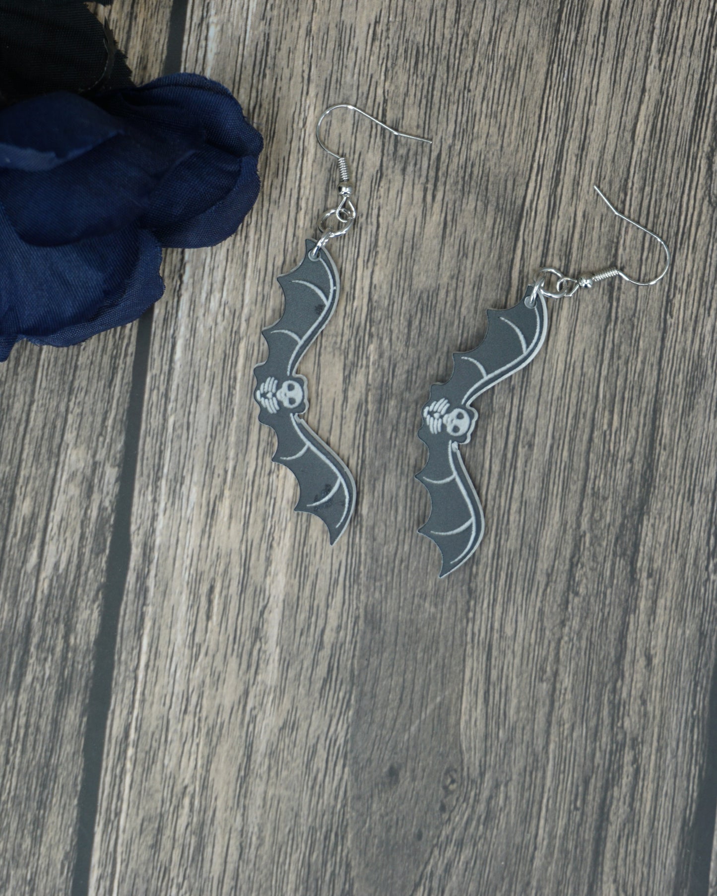 Bat black and white earrings