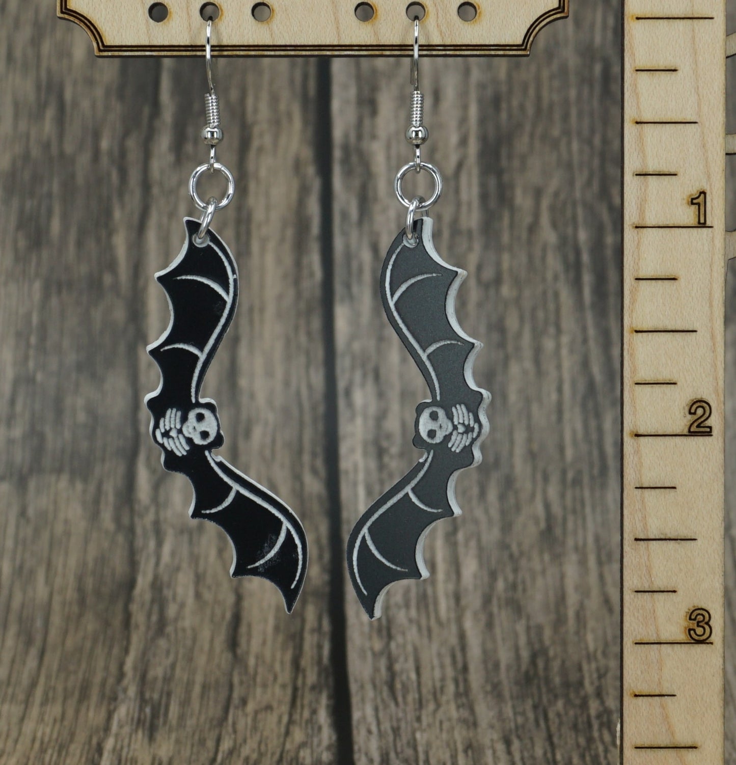 Bat black and white earrings